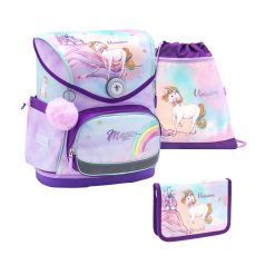   Belmil Merevfalú Iskolatáska Szett Compact 405-41 Rainbow Unicorn Magic Tolltartóval és Tornazsákkal